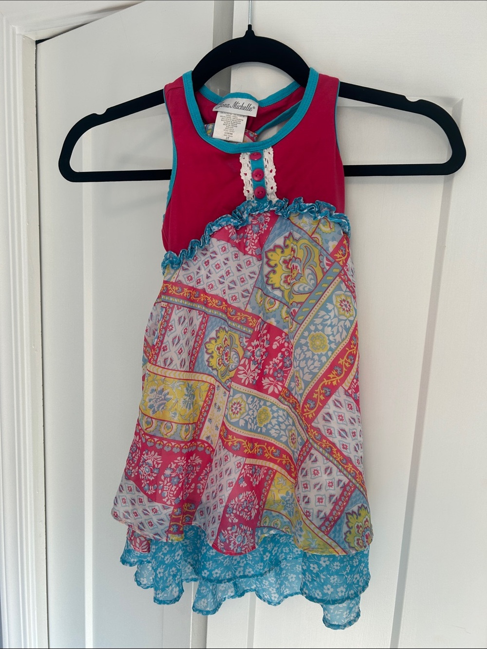 Tommy Bahama Jona Michelle Girls' Pink & Teal Patchwork Summer Sundress